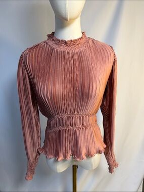 NWOT Zara Dusty Rose Pleated Long-Sleeve Peplum Top